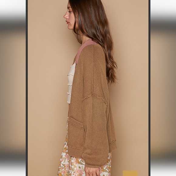 NWOT🌸POL Relaxed Patch Cardigan In Chocolate Sz. Medium - Picture 5 of 5